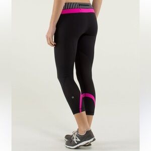 Lululemon Run Inspire Crop Leggings Black Women's Size 6 Luxtreme Stretch